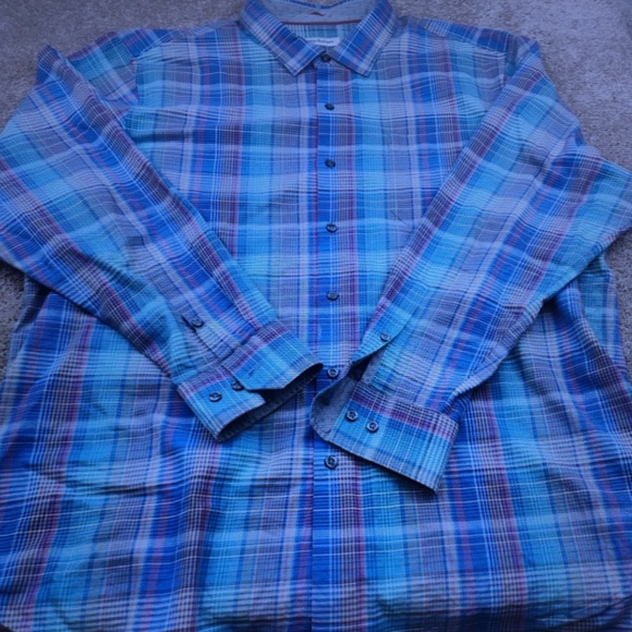 Casual Blue Plaid Long-Sleeve Men’s Shirt - Picture 2 of 5